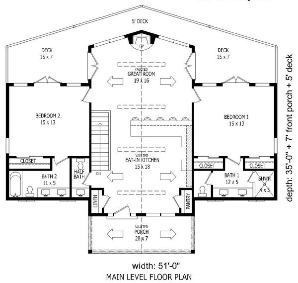 Home Plan - Adobe / Southwestern Floor Plan - Main Floor Plan #932-119