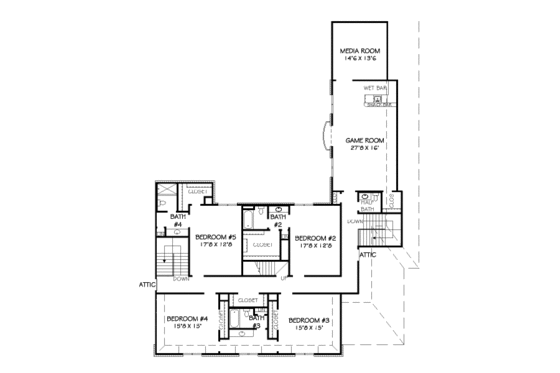 Floor Plan - Upper Floor House Plan #424-388 - 5 bed, 5.5 bath