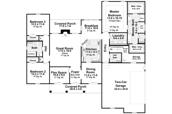 Floor Plan - Main Floor for Southern House Plan #21-271 - 3 bed, 2.5 bath