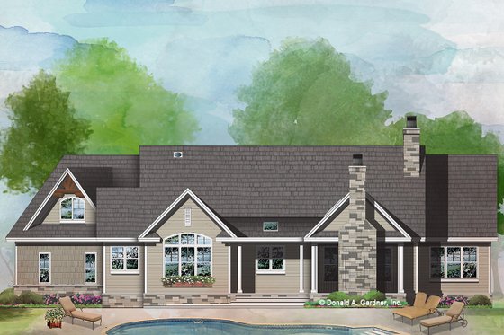 Exterior - Rear Elevation 1 for Craftsman House Plan #929-1040 - 3 bed, 2 bath