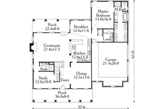 Floor Plan - Main Floor for Southern House Plan #406-207 - 4 bed, 4 bath
