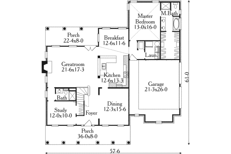 House Design - Floor Plan - Main Floor for Southern House Plan #406-207 - 4 bed, 4 bath