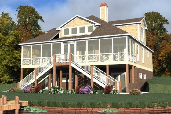 Exterior - Front Elevation for Beach House Plan #63-395 - 4 bed, 4 bath