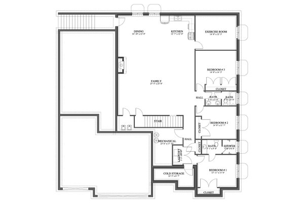 House Blueprint - Craftsman Floor Plan - Lower Floor Plan #1060-414