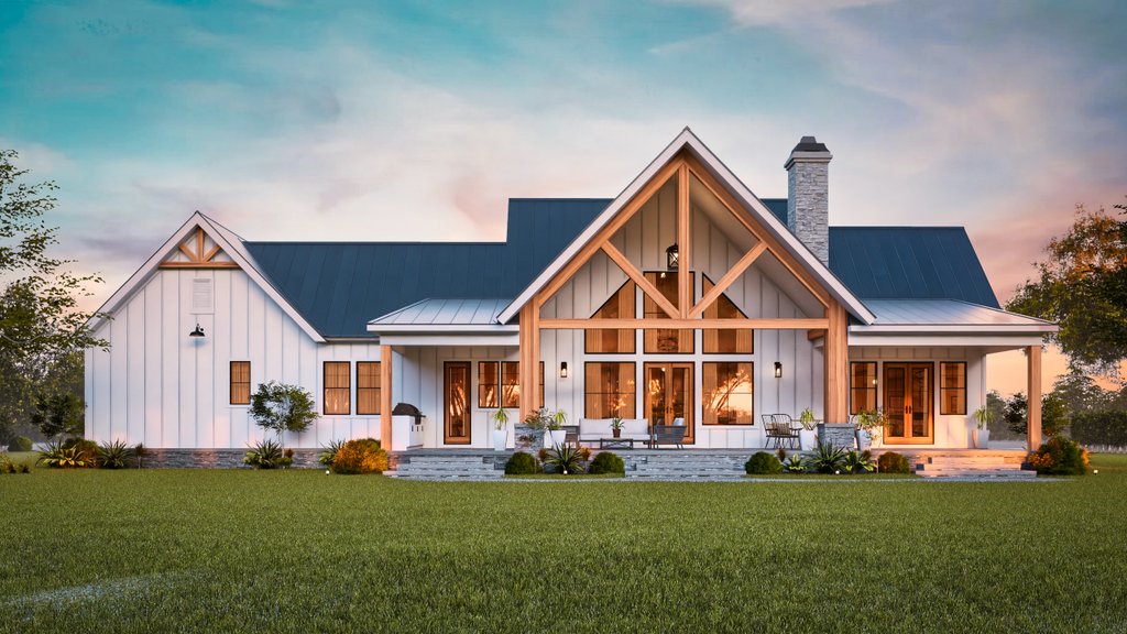 Exterior - Rear Elevation for Farmhouse House Plan #119-475 - 3 bed, 3.5 bath