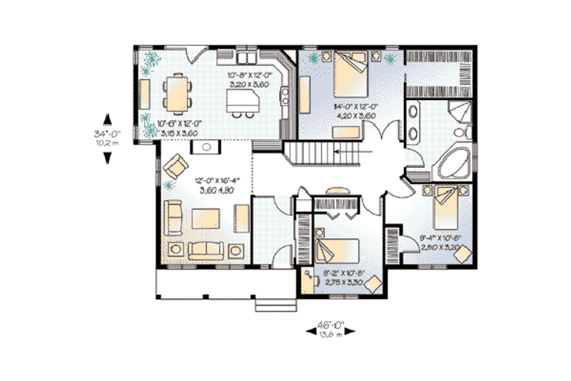 Architectural House Design - Floor Plan - Main Floor for Traditional House Plan #23-394 - 3 bed, 1 bath