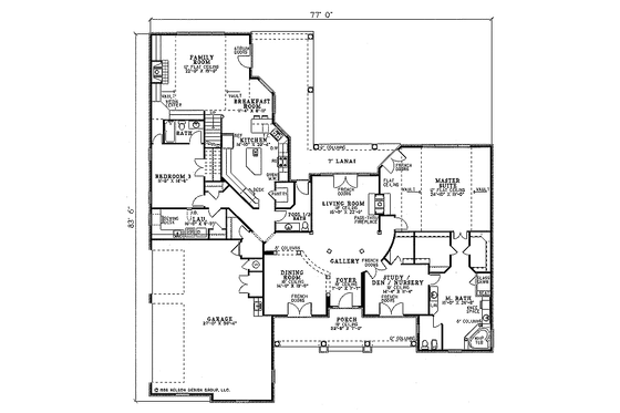Floor Plan - Main Floor for Southern House Plan #17-230 - 4 bed, 3.5 bath