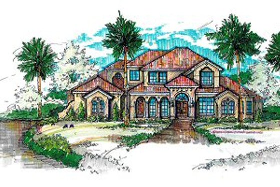 Exterior - Front Elevation for European House Plan #135-141 - 6 bed, 8 bath