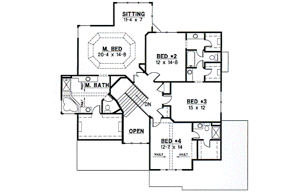 Traditional Floor Plan - Upper Floor Plan #67-579