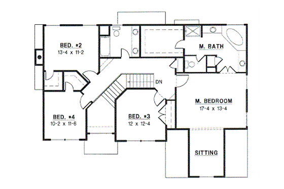 Floor Plan - Upper Floor for Traditional House Plan #67-516 - 4 bed, 2.5 bath
