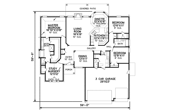 Floor Plan - Main Floor for Traditional House Plan #65-278 - 3 bed, 2 bath
