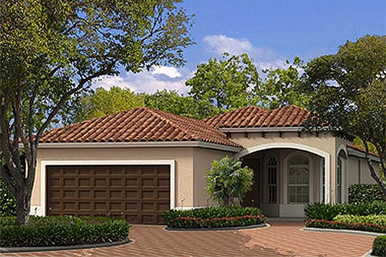Exterior - Front Elevation for Mediterranean House Plan #420-206 - 3 bed, 2 bath