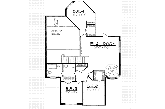 Floor Plan - Upper Floor for European House Plan #62-136 - 4 bed, 2.5 bath