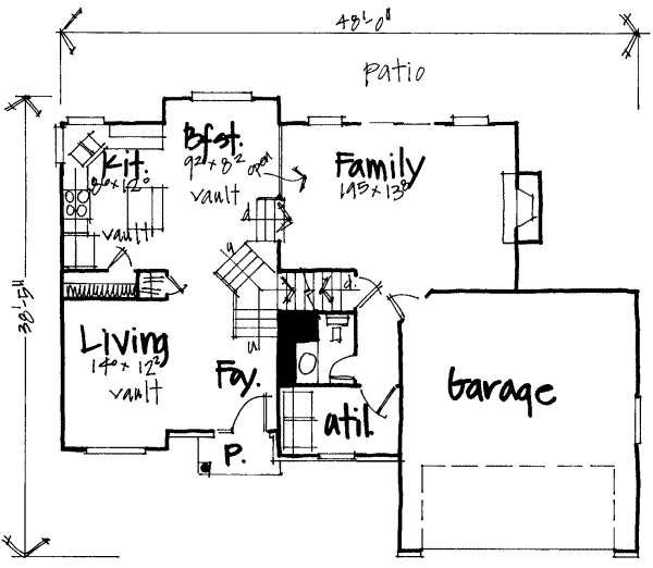 Floor Plan - Main Floor for Traditional House Plan #308-199 - 3 bed, 2.5 bath