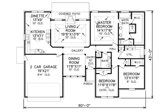 Floor Plan - Main Floor for Traditional House Plan #65-442 - 3 bed, 2 bath