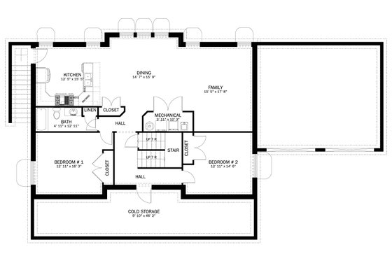 Floor Plan - Lower Floor for Craftsman House Plan #1060-55 - 5 bed, 3 bath