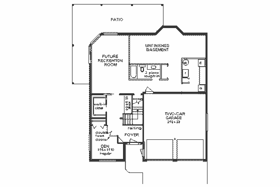 Floor Plan - Lower Floor for Mediterranean House Plan #18-212 - 3 bed, 2 bath