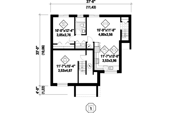 Floor Plan - Lower Floor for Contemporary House Plan #25-4354 - 3 bed, 2 bath