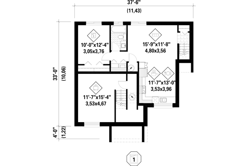 House Blueprint - Floor Plan - Lower Floor for Contemporary House Plan #25-4354 - 3 bed, 2 bath