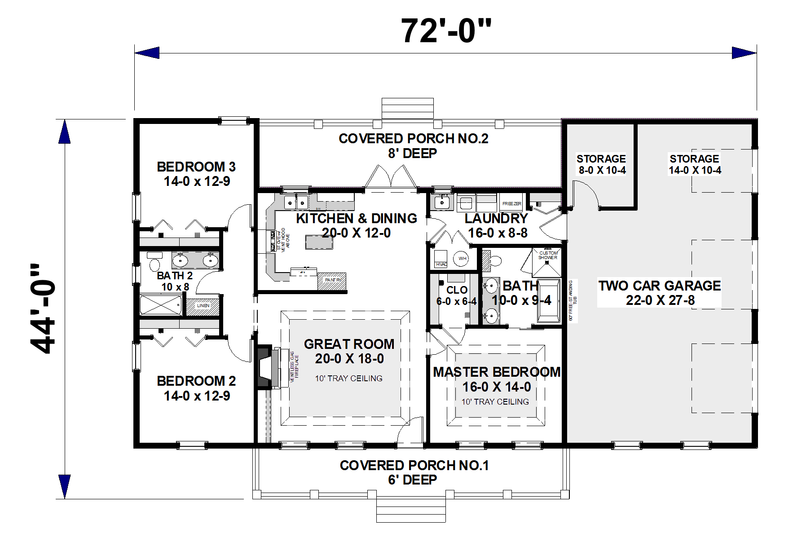 Home Plan - Floor Plan - Main Floor for Farmhouse House Plan #44-258 - 3 bed, 2 bath