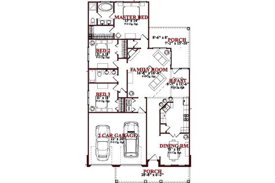 Floor Plan - Main Floor for Traditional House Plan #63-240 - 3 bed, 2 bath