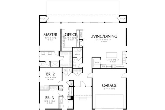 Floor Plan - Main Floor for Contemporary House Plan #48-471 - 3 bed, 2.5 bath