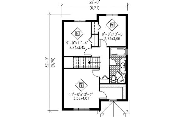 Floor Plan - Upper Floor for Traditional House Plan #25-268 - 3 bed, 1.5 bath