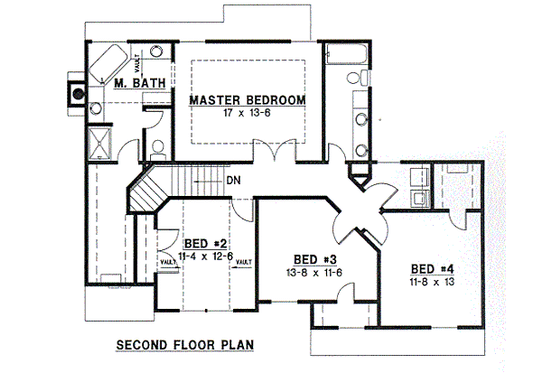 Floor Plan - Upper Floor for Traditional House Plan #67-183 - 4 bed, 3 bath