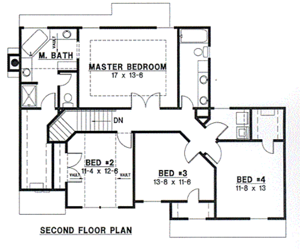 Traditional Floor Plan - Upper Floor Plan #67-183