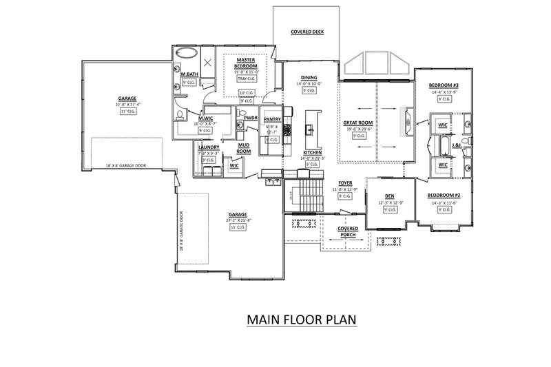 House Blueprint - Floor Plan - Main Floor for Farmhouse House Plan #1089-45 - 3 bed, 2.5 bath