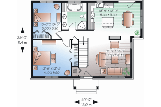 Floor Plan - Main Floor for Traditional House Plan #23-2202 - 2 bed, 1 bath