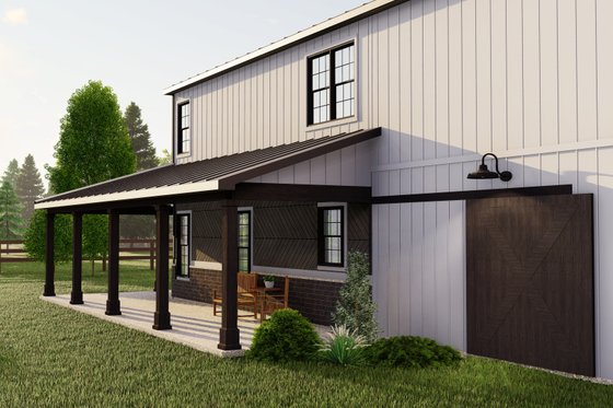 Exterior - Covered Porch for Barndominium House Plan #1064-207 - 3 bed, 3.5 bath
