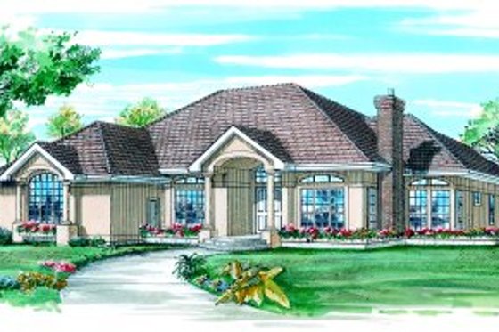 Exterior - Front Elevation for Mediterranean House Plan #47-303 - 3 bed, 3 bath