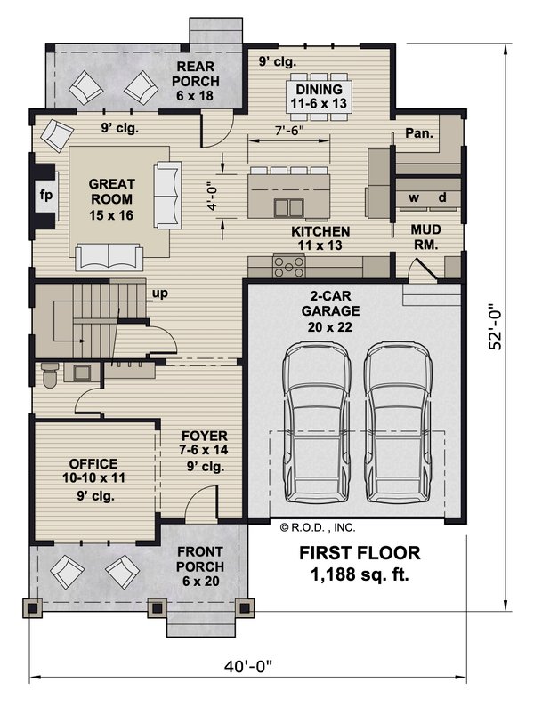 Architectural House Design - Craftsman Floor Plan - Main Floor Plan #51-1356