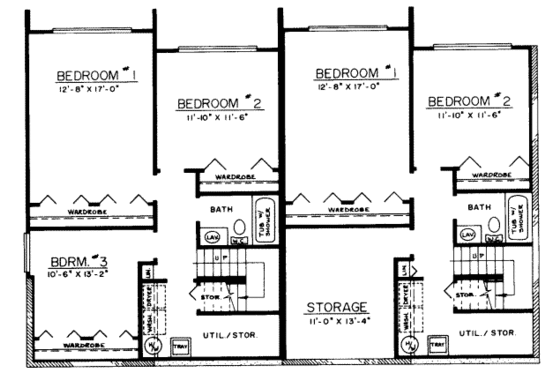Floor Plan - Lower Floor for Modern House Plan #303-304 - 3 bed, 2 bath