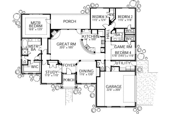Floor Plan - Main Floor for Traditional House Plan #80-158 - 5 bed, 2.5 bath