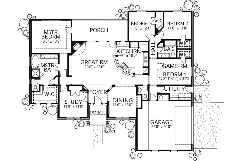Home Plan - Floor Plan - Main Floor for Traditional House Plan #80-158 - 5 bed, 2.5 bath