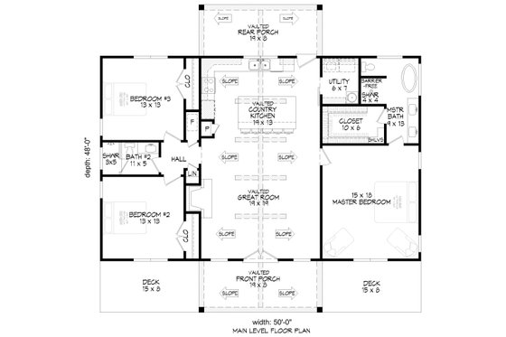 Floor Plan - Main Floor for Country House Plan #932-1335 - 3 bed, 2 bath