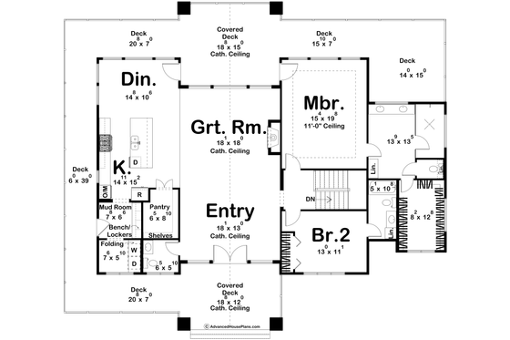 Floor Plan - Main Floor for Beach House Plan #455-483 - 2 bed, 2.5 bath