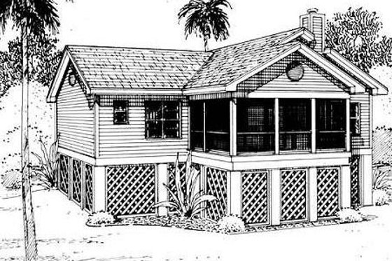 Exterior - Rear Elevation for Beach House Plan #312-718 - 3 bed, 2 bath