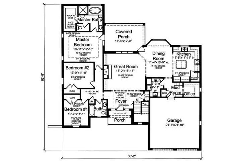 House Blueprint - Floor Plan - Main Floor for European House Plan #46-483 - 3 bed, 2 bath