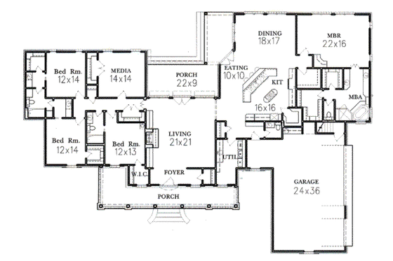 Floor Plan - Main Floor for Country House Plan #15-136 - 4 bed, 3.5 bath