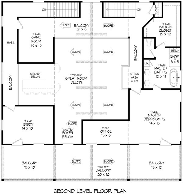 Beach Floor Plan - Upper Floor Plan #932-1110