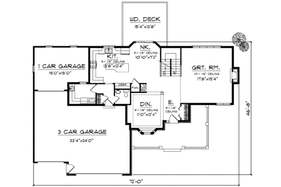 Floor Plan - Main Floor for Traditional House Plan #70-624 - 3 bed, 2.5 bath