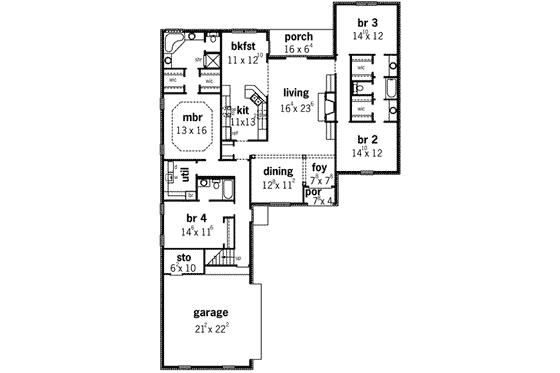 Floor Plan - Main Floor for European House Plan #16-307 - 4 bed, 3 bath