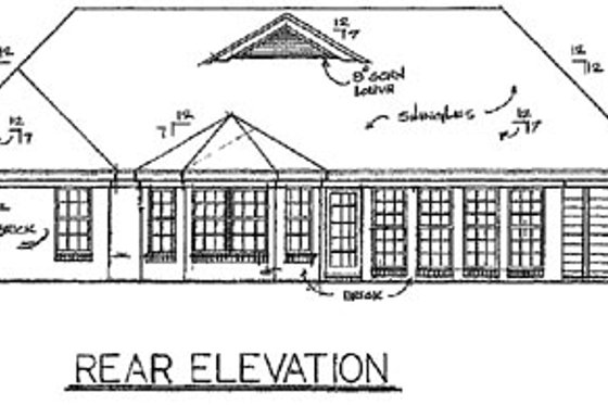 Exterior - Rear Elevation for Ranch House Plan #34-166 - 3 bed, 2 bath