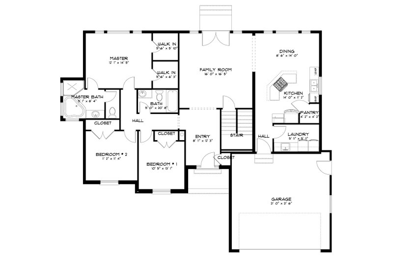Home Plan - Floor Plan - Main Floor for Craftsman House Plan #1060-271 - 3 bed, 2 bath