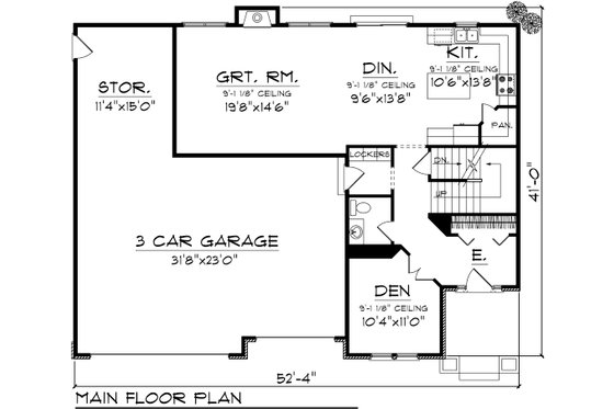 Floor Plan - Main Floor for European House Plan #70-1100 - 4 bed, 2.5 bath