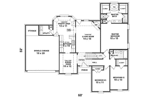 Floor Plan - Main Floor for Traditional House Plan #81-535 - 3 bed, 2 bath