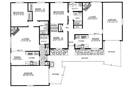 Floor Plan - Main Floor for Ranch House Plan #303-419 - 2 bed, 1 bath